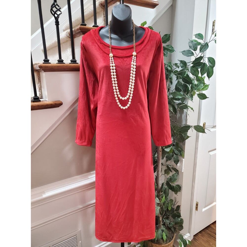 JMS Women's Red Solid 100% Polyester Long Sleeve Round Neck Long Maxi Dress 1X
